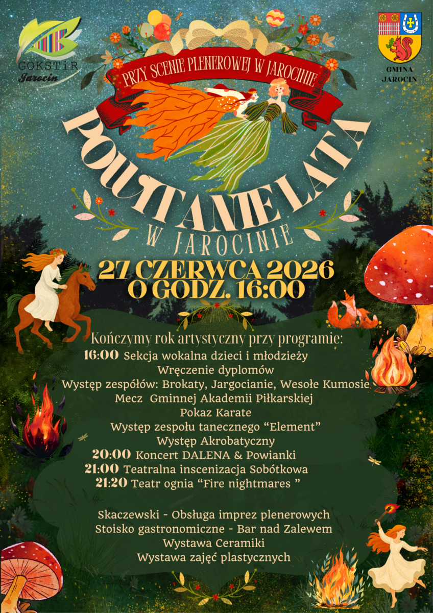 plakat Powitanie Lata w Jarocinie przy scenie plenerowej 27 czerwca 2026 o godz. 16:00